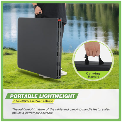 BestOffice Outdoor 6 FT Folding Camping Table Plastic Table Portable Square Height Dining Table Perfect for Picnics, Parties, Party and Camping, Black
