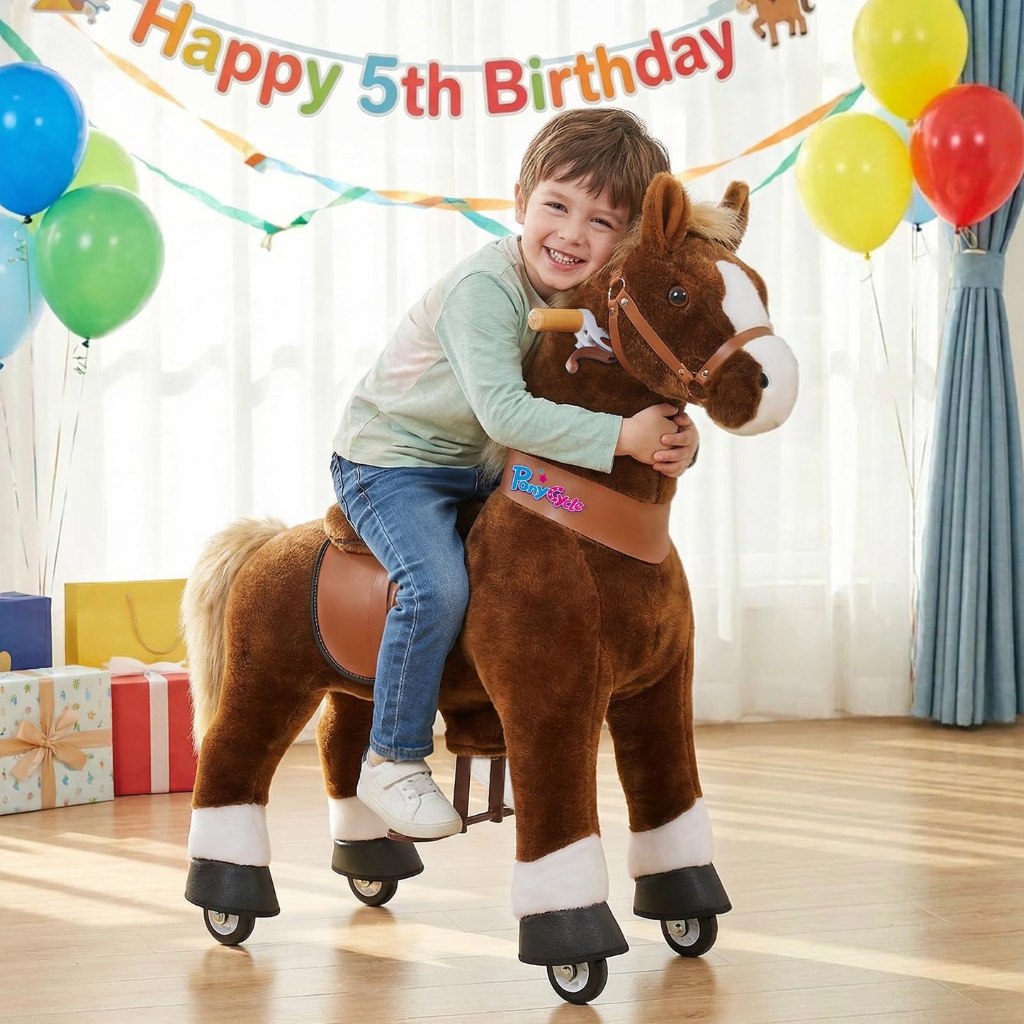 PonyCycle Ride on Horse Toy for Toddlers 3-4, Sound Function, Ride on Pony with Brake, Kid Powered, Mechanical Walking Horse Stuffed Animal, Ride on Pony, Everyday Fun Size 3 Brown Ux324