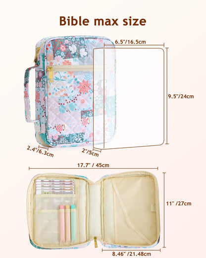Oterri Bible Cover Case For Women, Large Bible Cover With Bible Study Supplies Accessories, Quilted Soft Bible Tote Bags Church,Classroom,Campus,Neighborhood Association (Flower Quilt, Large)