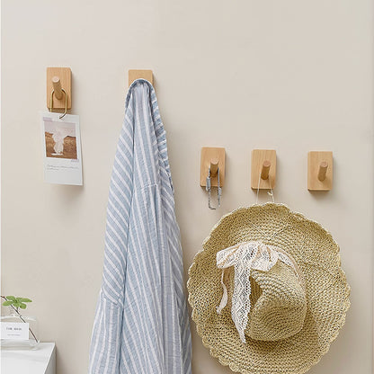 CoolCedar Wall Hooks Wood Hat Hooks Coat Rack Wall Mounted Extended Wooden Pegs for Hanging Keys, Cups, Baseball Caps, Pictures, Hat Hangers Rack. (6Pack)
