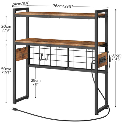 HOOBRO Desktop Bookcase, 2-Tier Desktop Organizer, 29.9" Wooden Office Storage Rack with Outlets, Display Shelf Rack with Light Strip, Desk Hutch for Office, Rustic Brown BF11UDSJ01