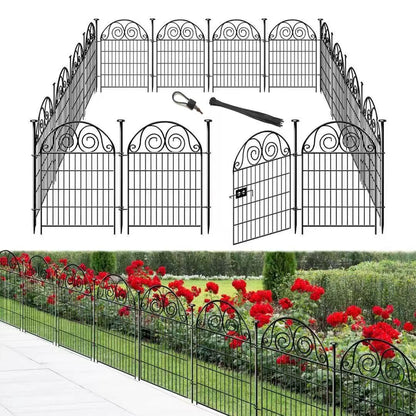 Getlay Tall Garden Fence Animal Barrier with Gate, 32 in(H) 16 Panels Garden Fences and Borders for Dogs, Dog Fence Outdoor for Yard, Total Length 35 Ft Metal Temporary Fencing│Patented