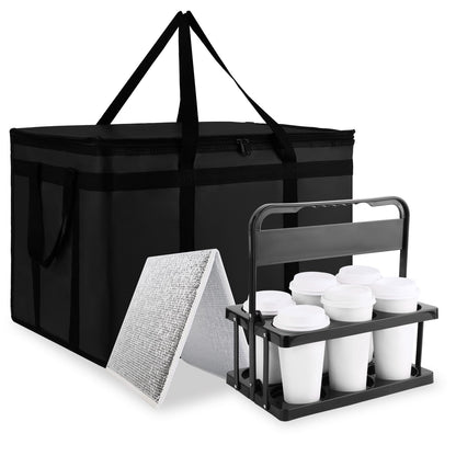 Cooler Insulated Food Delivery Bag & Drink Carrier with Hard Bottom, XXX-Large Pizza Bags for Commercial Food Delivery, Grocery Catering Travel Thermal Frozen Carrier, Cold Warmer Accessories