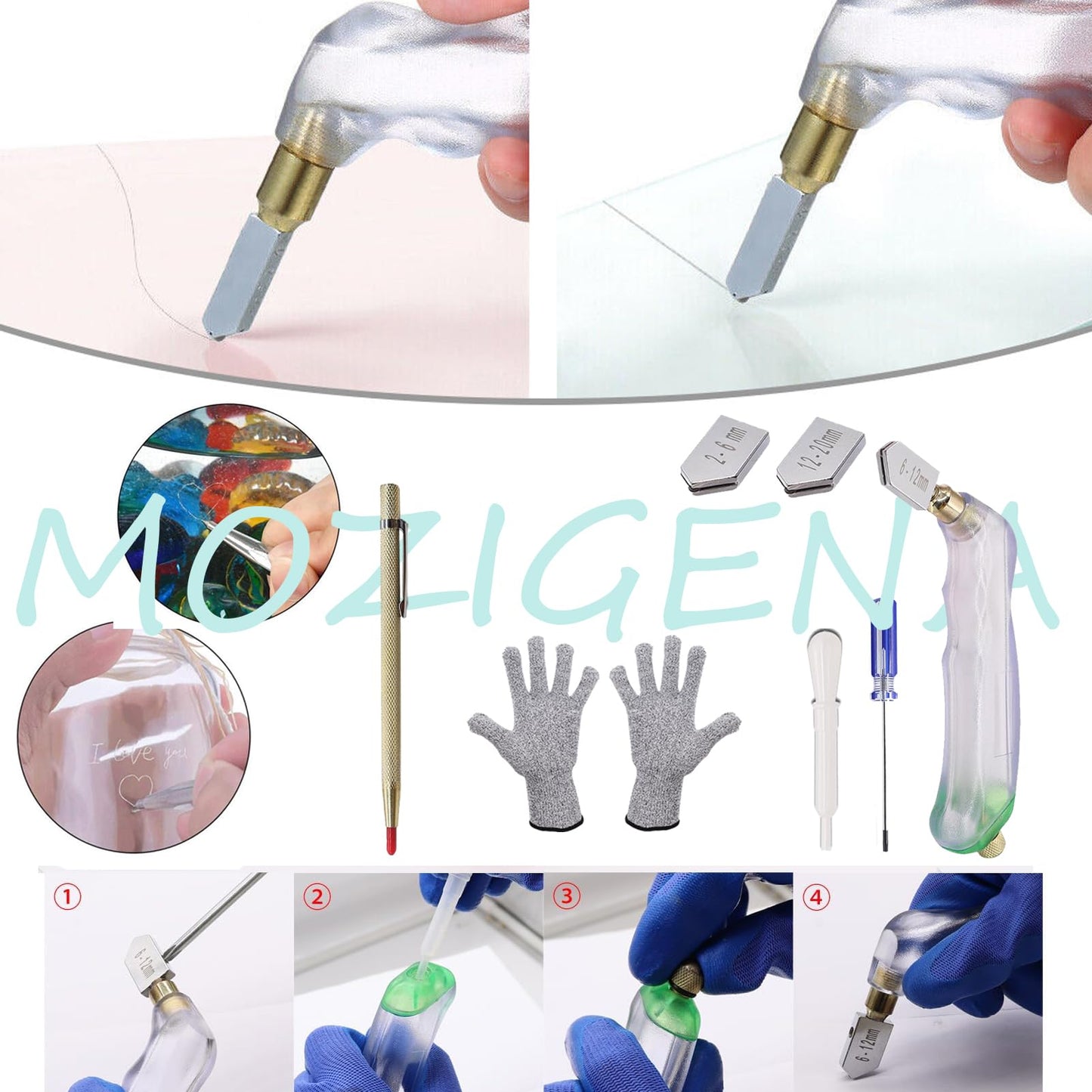 Stained Glass Kit, Stained Glass Supplies, Stained Glass Kits for Beginners, with 80W Soldering Iron Kit, Glass Cutter Tool Kit, Copper foil Tape, Cut Resistant and Welding Gloves
