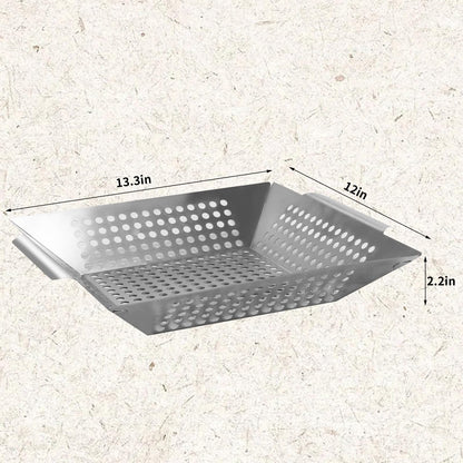 Anveena Grill Baskets 1 Pack Stainless Steel Grilling Basket for Indoor and Outdoor Use, Heavy Duty Vegetables Grill Basket for Veggies and Kabob, Suitable for All Grills, Dishwasher Safe