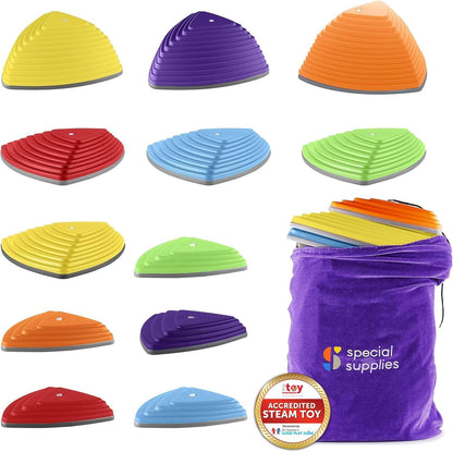 Special Supplies Stepping Stones for Kids Indoor and Outdoor Balance Blocks Promote Coordination, Balance, Strength Child Safe Rubber, Non-Slip Edging (12 Pk)
