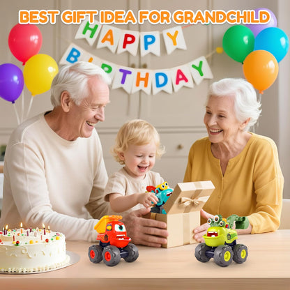 Toys for 1 Year Old Boy, Monster Truck Toys Construction Cars for Toddler 1-3 Crane Truck Dump Excavator Pull Back Car Toddler Toys for Baby 12-18 Months 1 Year Old Boy Gifts for Birthday Xmas