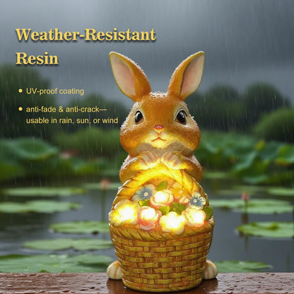 Fyrelly Solar-Powered Light-Up Rabbit Garden Statue, 6x5x8.5 Inches Waterproof Outdoor Decor for Yard Lawn Patio Porch Balcony, Ideal Easter Christmas for Mom Grandma Women