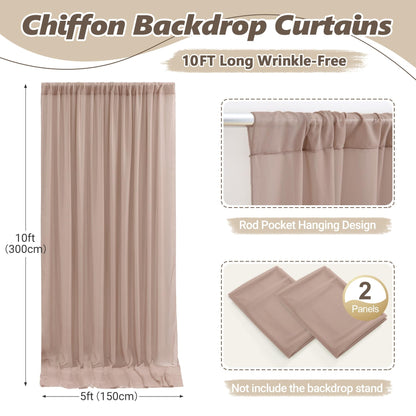 10ft x 10ft Taupe Backdrop Curtain Drapes, Wrinkle-Free Sheer Chiffon Fabric Photo Backdrop Panels for Wedding Arch Party Ceremony Stage Photo Backgrounds