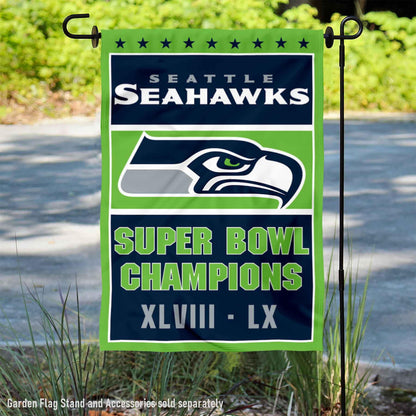 Seattle Seahawks 2 Time Champions Yard Garden Banner Flag