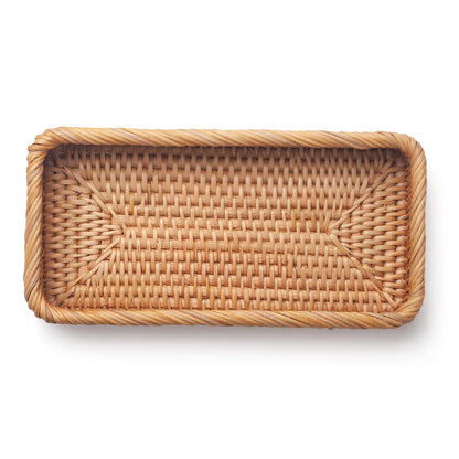 Rattan Bathroom Vanity Trays Toilet Tank Baskets Long Narrow Hand Towel Storage Basket for Storage, Decorative (Natural 10.2 x 4.9 x 1.6 inch)