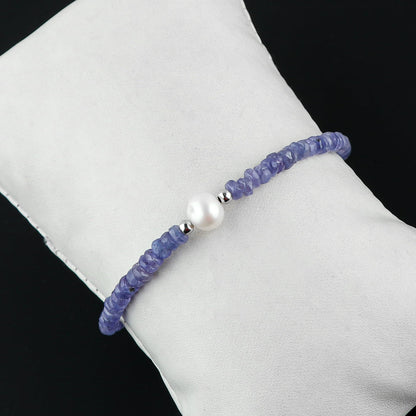 CRYSTALIS Natural Tanzanite And Freshwater Pearl Beaded Bracelet, Elegant Beads Crystal, Chakra Bracelet, Healing Bracelet, Gemstone Jewelry, 925 Sterling Silver 8 inch