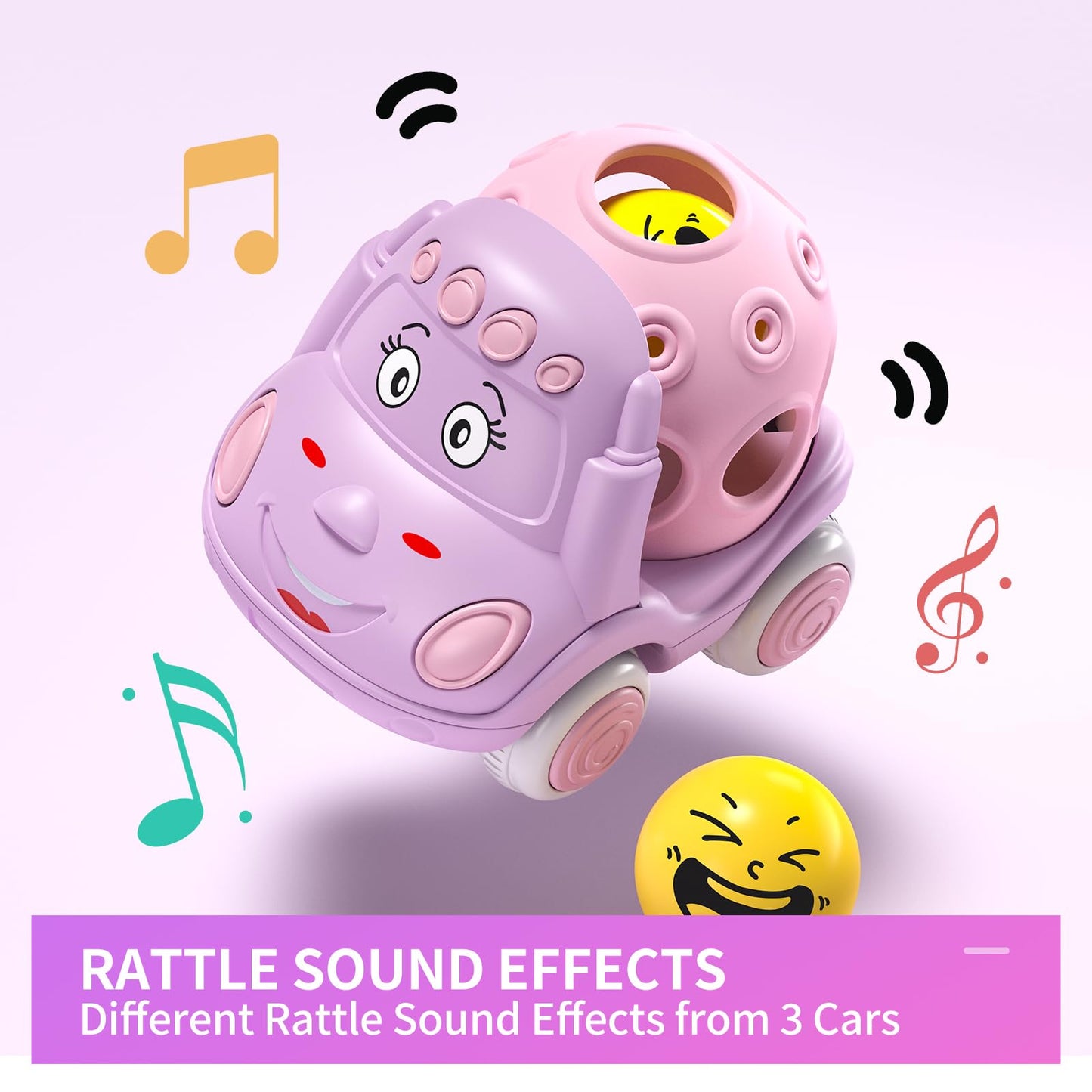 BeAndge Baby Girl Toys Gifts for 1 2 Year Old Girls, Pink Cars for Babies 6-12 12-18 Months, Push and Go Trucks for Toddlers, Soft Rattle Toys for One 1+ Infants First Birthday Easter Gifts