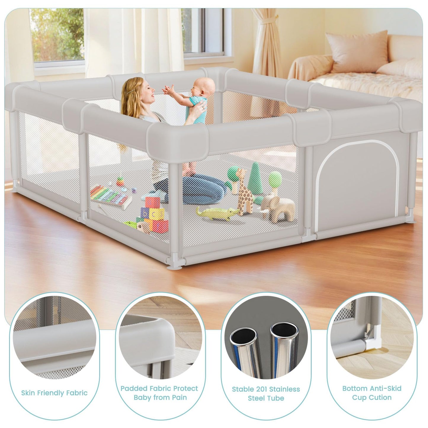 Besuhot Baby Playpen Baby Playard, Play Pen for Babies and Toddlers with Gate, 50x50 Fence, Sturdy Safety Playpen, Indoor & Outdoor Kids Activity Center