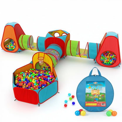 Playz 7pc Kids Play Tent with 1 Big Ball Pit for Babies, 3 Play Tunnel for Toddlers, and 3 Pop Up Tents Playhouse Bundle, Best Birthday Gift for Boys & Girls, Indoor & Outdoor Use Portable Play Center