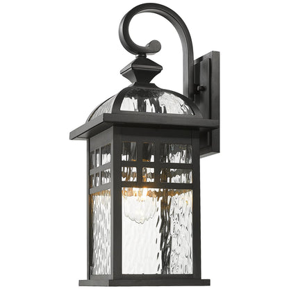 NAXTTII Outdoor Wall Lights Waterproof Exterior Lighting Fixture 15 Inch Height Black Porch Light Outdoor with Water Ripple Glass E26 Socket