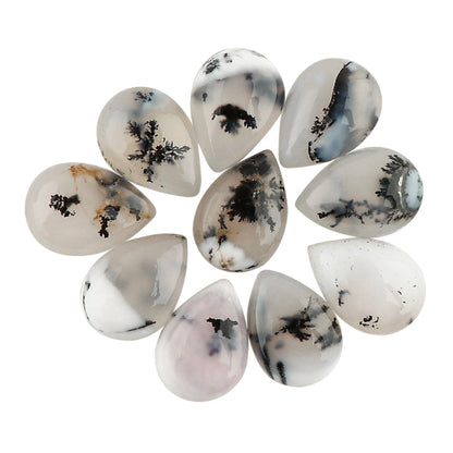 5 PCS, 10x8 mm, AURA GEMS Natural Dendrite Opal, Cabochon, Pear Shape, Jewelry Making Stone Supply, Chakra Energy Healing Gemstone, Real Crystal, Birthstone, Wholesale deal