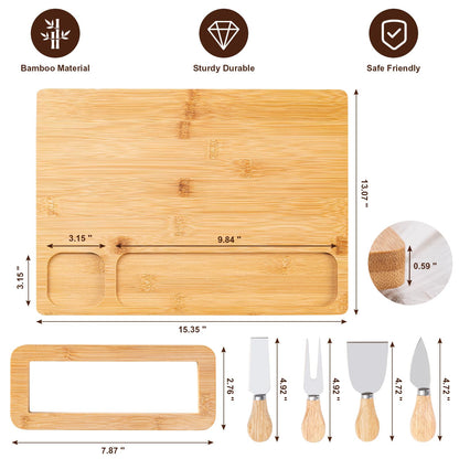 Cheese Board with Complete 4-Piece Knife Set – Perfect for Charcuterie Boards Set & Cheese Platter, and House Warming Gifts New Home, Wedding Gifts for Couple, Bridal Shower Christmas Board (Single)
