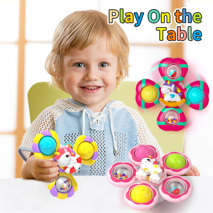 Usrela 4Pcs Suction Cup Rotating Toys for 1 Year Old Boy Girl, Bath Toys for Baby 12 18 Months, 1 2 Year Old Boy Birthday Gift, Sensory Toy for Toddler 1-3