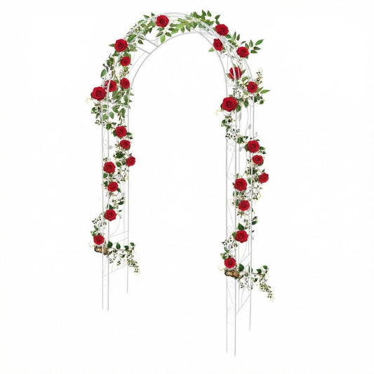 Jojoka White Metal Garden Arch Trellis 8.5FT, Rust-Resistant Steel Pergola Arbor for Climbing Plants Vines, Decorative Outdoor Archway for Lawn Patio Backyard and Wedding Pathways