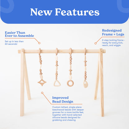 Poppyseed Play Wooden Baby Play Gym | Montessori-Inspired Activity Center with 4 Hanging Toys | Natural Wood & Silicone | Ideal for Tummy Time, Sensory Play & Motor Skill Growth | 0-12 Months