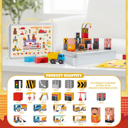 Silkovahamd Travel Magnetic Blocks Toys Portable, 40PCS Construction Magnet Building Tiles Road Trip Activities for Toddlers Kids Ages 3-8, STEM Sensory Toys Birthday Gift for Boy