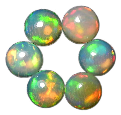 Myhealingworld Natural Ethiopian Opal 5mm round cabochon AAA quality loose calibrated gemstones for jewelry making round 5mm - 6 Stone