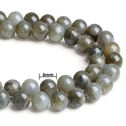 QINJIEJIE 100PCS Grey Labradorite Stone Beads 8mm Natural Beads Round Loose Gemstone Bead for Bracelet Beading Crystal Jewelry Making DIY Necklace Earrings 0.32"