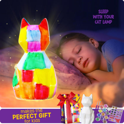LAOESE Paint Your Own Cat Lamp Kit, Arts and Crafts for Kids Ages 8-12, Art Supplies Painting kit for Kids 6-12, Cat Night Light Toys Girls Boy Birthday Gifts for Kids Ages 3 4 5 6 7 8 9 10 11 12+