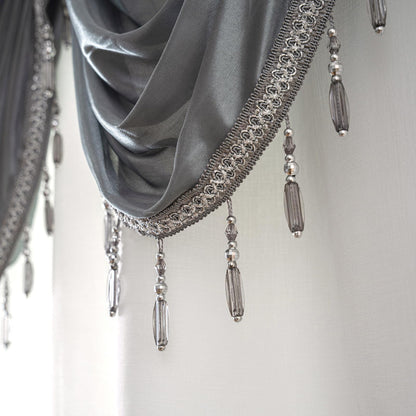 Petrichor Embroidered Sheer Curtain 2 Panels Set - Luxury Window Curtain Attached Valance with Satin Backing and 2 Tie Backs for Living Room,Dining Room, 54x84 inches, Gray
