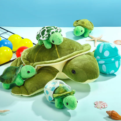 Aoriher 6 Pieces Sea Turtle Stuffed Animal with Babies 12" Mommy Stuffed Sea Turtle with 3 Little Plush 2 Plush Eggs Soft Pillow Tortoise Hugging Gifts for Kids Birthday Baby Shower Party(Classic)