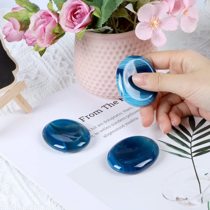 Artistone Blue Agate Crystal Thumb Worry Stones,Healing Crystal Polished Palm Pocket Chakra Gemstones for Anxiety,Stress,Reiki Gift 2.0"