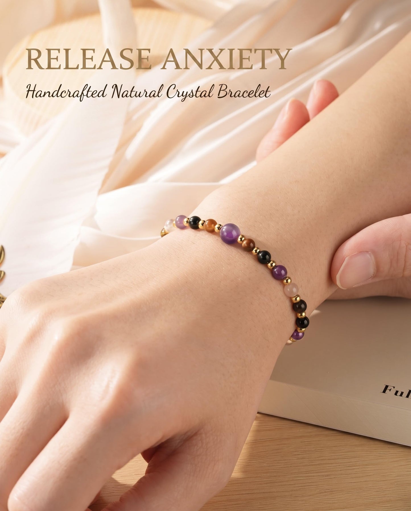 Worry Stones Anxiety Relief Items Fidget Bracelet Healing Crystals Spiritual Sensory Mood Strength Jewelry, Calming Holistic Crystal Gifts Purple Gemstone Bracelets for Women Teen Daughter Sister