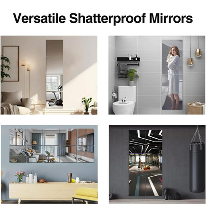 PopularLdo 6 Pack 14"x12" Shatterproof Acrylic Mirror Tiles – Self-Adhesive, Unbreakable Wall Mirrors for Kids Room, Bathroom, Bedroom, Closet Door, or Home Gym