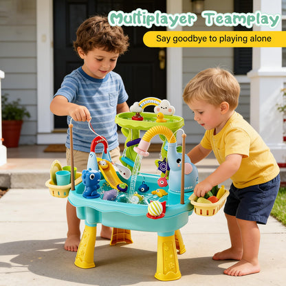 NOPROB 2027 Upgraded Toddlers 1-3 Sand Water Table Toy with Electric Pump, Kids Sand Water with Faucet/Play Food Accessories/Fishing Toy, Kitchen Play Sink Toys for Girl Boy Age 3+ (Blue)