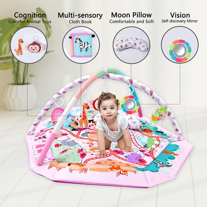 TFDER Baby Gym Play Mat, 8-in-1 Tummy Time Mat & Activity Gym, Washable Ball Pit, Infant Play Mat with Detachable Toys for Sensory Exploration and Motor Skill Development
