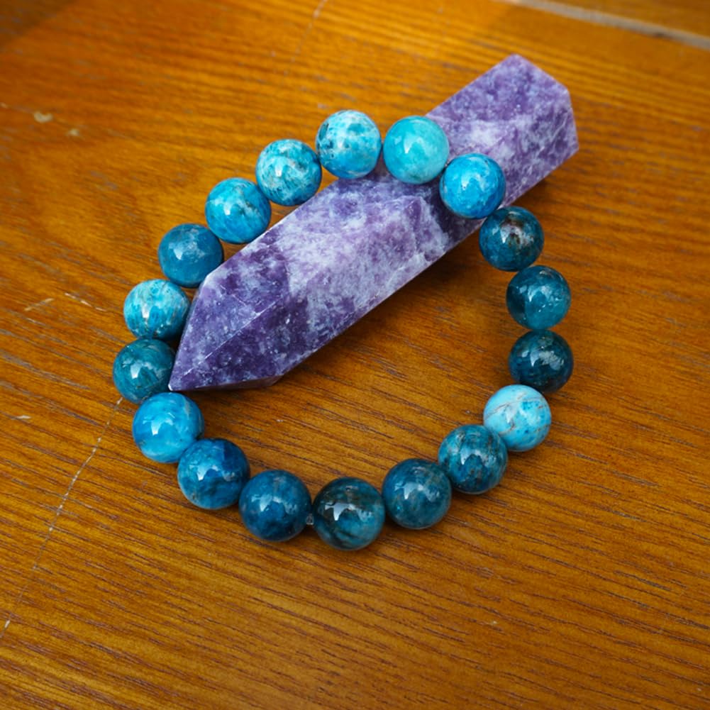 TaHLga 12MM Blue Apatite Crystal Bracelet for Women Men | Natural Throat Chakra Stone | Weight Management & Manifestation | Fits for 7-7.5" Medium Wrist Size