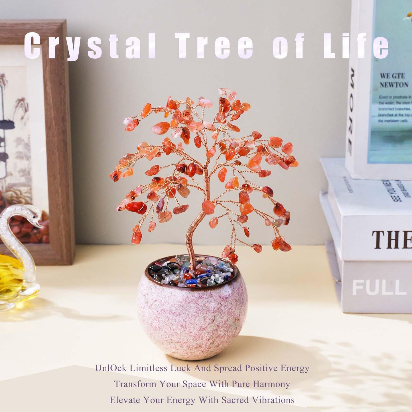 Runyangshi Red Agate Crystal Tree of Life - 8" Large Natural Chakra Healing Crystal Tree, Bringing Money, Good Luck, Positive Energy for Home Decor, Feng Shui Gifts, Office Desk Ornament