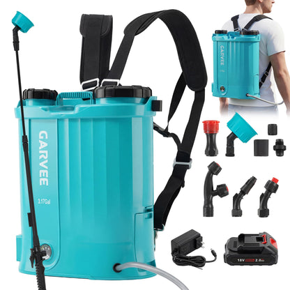 3.17 Gallon Battery Powered Backpack Sprayer, 0-65 PSI Adjustable Pressure, Electric Sprayer with 5 Nozzles and 1 Wands, 18V 2Ah Battery, Wide Mouth Lid for Weeding, Spraying