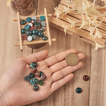 Fashewelry 50Pcs Natural Indian Agate Cabochons Colorful Stone Half Round Beads 12mm Flat Back Gemstone Chakra Healing Crystal Dome Cover Cabs for Jewelry Making