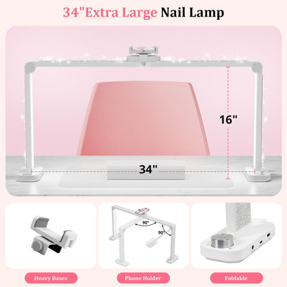 iVict Nail Desk Lamp, 34" Nails Tech Light with Phone Stand, 0-100% Adjustable Brightness, 3000K-6000K Color Temperature Led Desk lamp for Nail, Tattoos, Eyebrows, Beauty(Diamond, Large)