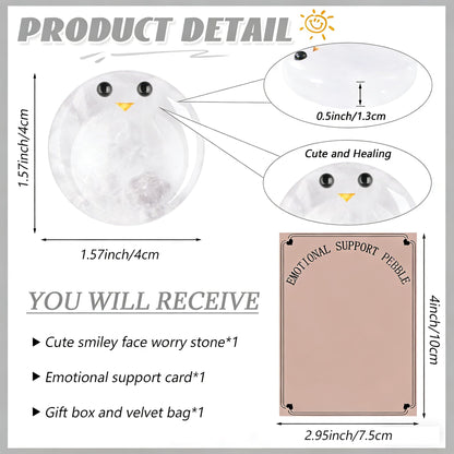 ZHIYUXI Clear Quartz Crystals Emotional Support Worry Stones for Anxiety Relief Items Stress Relief Gifts Encouragement Gifts Smile Worry Stones Calming Gifts Inspirational Gifts for Family
