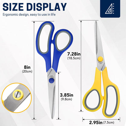 BURVAGY 8" 12 Pack All Purpose Heavy Duty Scissors- Comfort-Grip Sharp Scissors for Office School Sewing Fabric Craft High/Middle School Student Teacher Scissor, Right/Left Hand