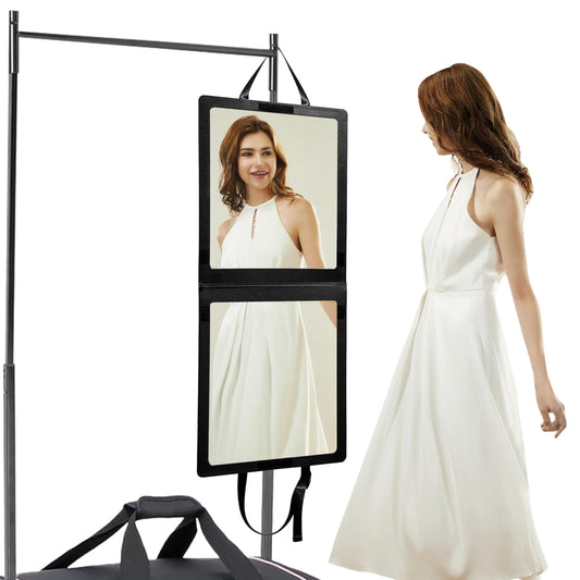 Adzyz Foldable Camping Travel Mirror, 33“ x 13” Hanging Shatterproof Full Length Mirror for Camping, RV Travel, Dorm Room, Portable Dance Practice Mirrors - Black