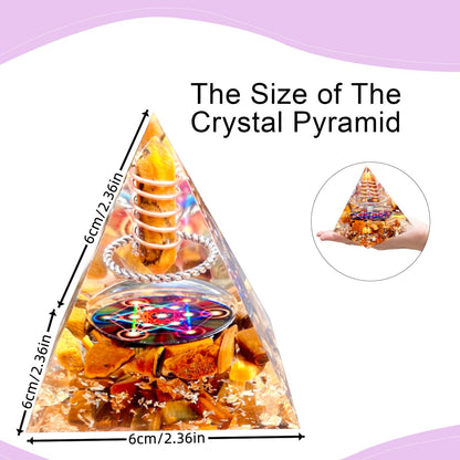 Saefheled Crystal Column Orgone Pyramid, Natural Energy Tiger's Eye Stone Orgonite Crystal Healing Pyramids, for Reduce Stress, Balance Chakra, Meditation Attract Luck, Accumulate Wealth Health (6cm)