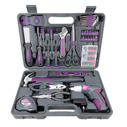 Werktough 44PCS 4V Cordless Screwdriver Tool Kit Set Pink Color Tools Lady Tools Kit Home Repair Set Toolbox Hand Tool Kit Storage Case Gift Set LADYCRAFT