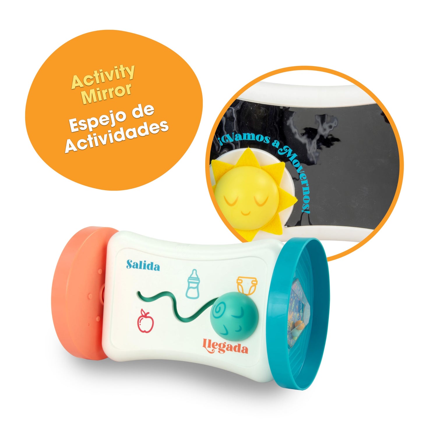 BEBÉ FUERTE By Robin Arzόn - Marathon Maze 2-in-1 Activity Mirror Baby Activity Center Sensory Toys Workout Bilingual and Toddler Gifts for Ages 3 Months Up,Orange & Blue Maze Activity Mirror,Medium