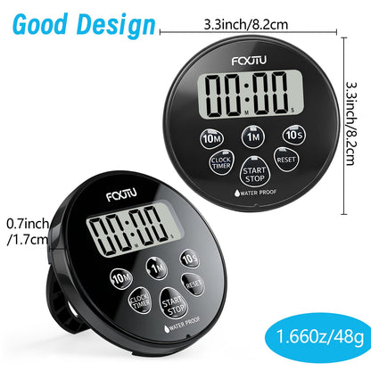 FCXJTU Digital Waterproof Shower Clock Timer, Bathroom Shower Countdown Timer with Alarm, Magnetic Back, Stand for Kitchen Cooking Dark Black