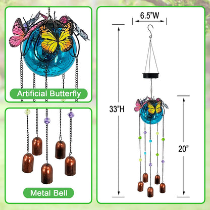Butterfly Wind Chimes for Outside,Plastic Ball Dangle Solar Lights Outdoor,Waterproof Hanging Yard Decorations for Garden,Patio,Porch