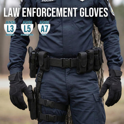 TAILI Level 3 Needle, Level 5 Puncture Resistant Men Work Gloves, Grip Enhanced A7 Cut Resistant Safety Gloves, Touchscreen and Breathable, Black, Large (L), 1 Pair